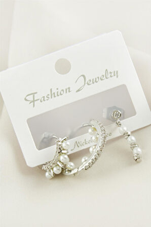 3 Adet Dorika İnci Zirkon Taşlı Küpe