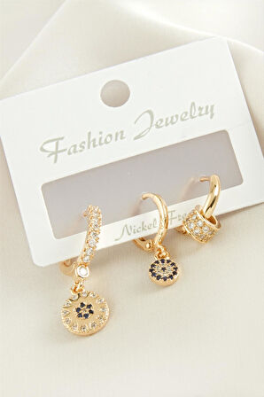 3 Adet Nazar Zirkon Taşlı Küpe