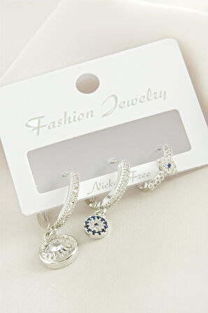 3 Adet Göz Zirkon Taşlı Küpe