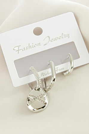 3 Adet Damla Zirkon Taşlı Küpe