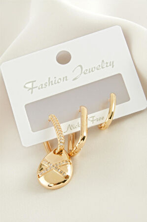 3 Adet Damla Zirkon Taşlı Küpe