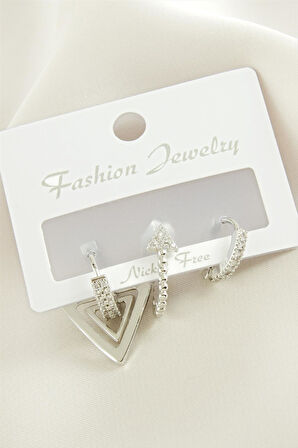 3 Adet Ok Zirkon Taşlı Küpe