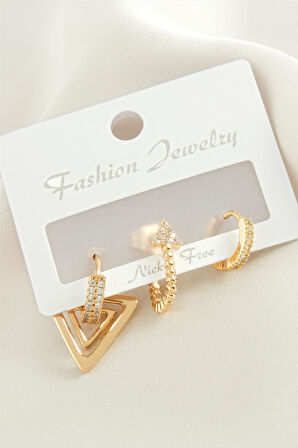 3 Adet Ok Zirkon Taşlı Küpe