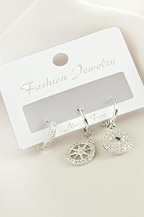 3 Adet Yıldız Zirkon Taşlı Küpe