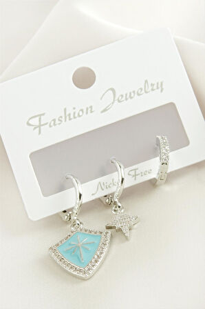 3 Adet Yıldız Zirkon Taşlı Küpe