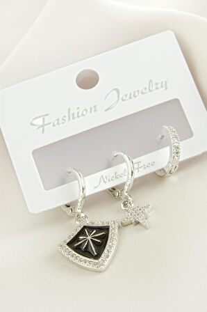 3 Adet Yıldız Zirkon Taşlı Küpe