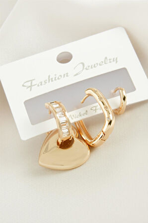 3 Adet Kalp Zirkon Taşlı Küpe