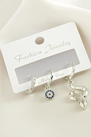 3 Adet Yılan Zirkon Taşlı Küpe