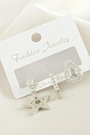 3 Adet Yıldız Zirkon Taşlı Küpe