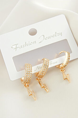 3 Adet Şimşek Zirkon Taşlı Küpe