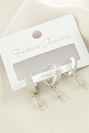 3 Adet Şimşek Zirkon Taşlı Küpe