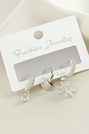 3 Adet Yıldız Zirkon Taşlı Küpe