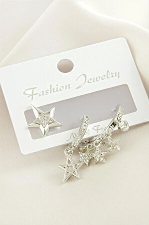 3 Adet Yıldız Zirkon Taşlı Küpe