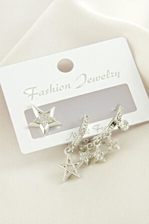 3 Adet Yıldız Zirkon Taşlı Küpe