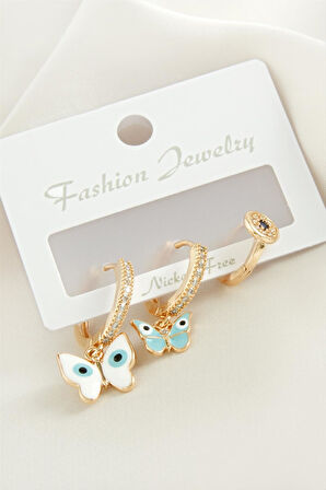 3 Adet Kelebek Zirkon Taşlı Küpe