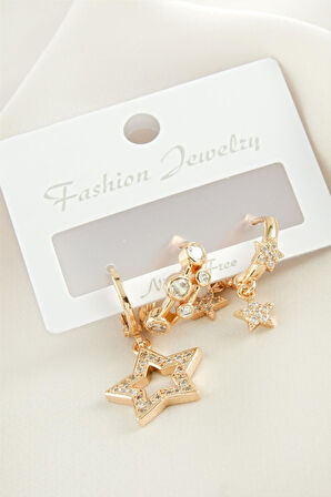 3 Adet Yıldız Zirkon Taşlı Küpe