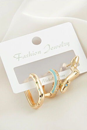 3 Adet Yıldız Zirkon Taşlı Küpe