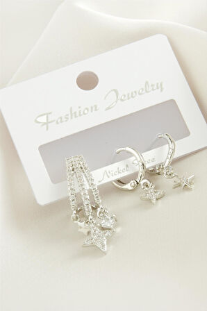 3 Adet Yıldız Zirkon Taşlı Küpe