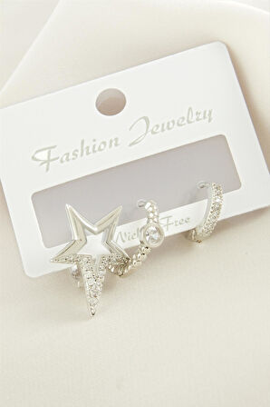 3 Adet Yıldız Zirkon Taşlı Küpe