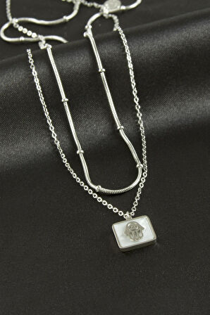 Ftm Ana Eli  Sedef Lüks Çelik İkili Kolye