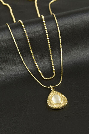 Damla Lüks Çelik İkili Kolye