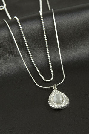 Damla Lüks Çelik İkili Kolye