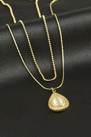 Damla Lüks Çelik İkili Kolye