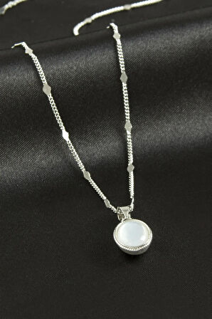 Cam Taş Lüks Çelik Kolye