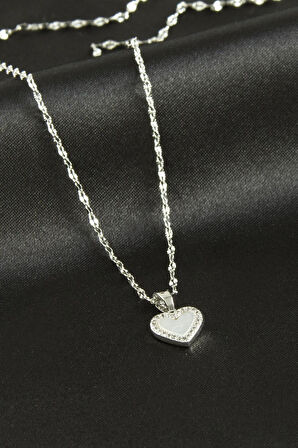 Kalp Sedef Lüks Çelik Kolye