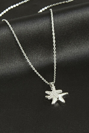 Yıldız Zirkon Taşlı Sedef Lüks Çelik Kolye