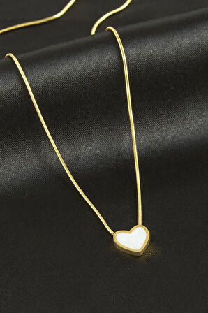 Kalp Sedef Lüks Çelik Kolye