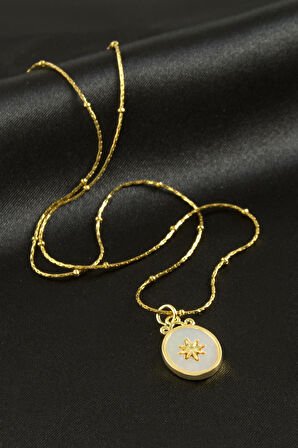 Oval Yıldız Sedef Lüks Çelik Kolye