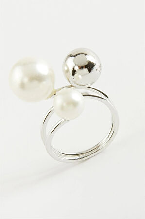 Yuvarlak İnci Metal Yüzük