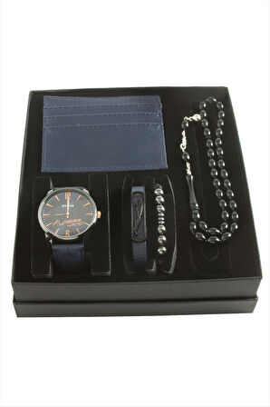 Atatürk İmzalı Kayışlı Kol Saati Tesbih Bileklik ve Cüzdan Kutulu Set