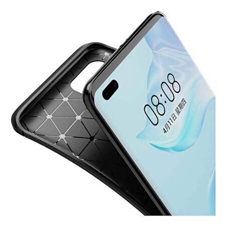 Smcase Huawei P40 Pro Kılıf Negro Karbon Silikon  Tam Kapatan Ekran Koruyucu