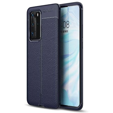 Smcase Huawei P40 Pro Kılıf Deri Dokulu Silikon  Tam Kapatan Ekran Koruyucu