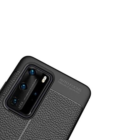 Smcase Huawei P40 Pro Kılıf Deri Dokulu Silikon  Tam Kapatan Ekran Koruyucu