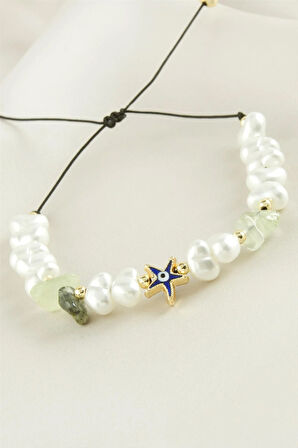 Deniz Yıldızı  Kırık Doğaltaşlı İnci Bileklik