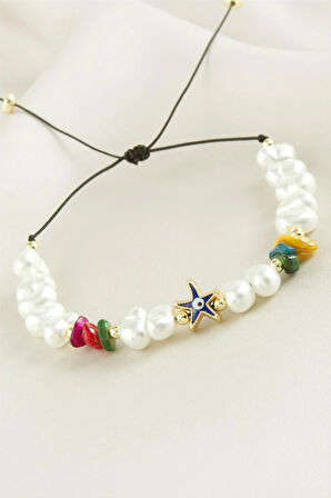 Deniz Yıldızı  Kırık Doğaltaşlı İnci Bileklik