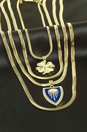 Yonca İtalyan Zincirli Lüks Çelik Kolye 4 Adet