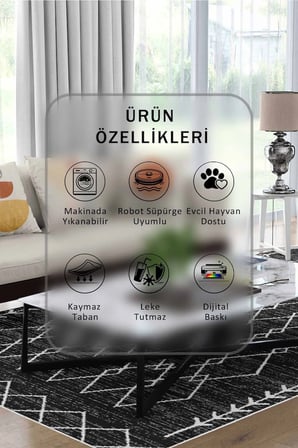 Yıkanabilir Kaymaz Taban Dijital Baskılı Halı ve Yolluk – Leke Tutmaz Salon & Mutfak Halısı