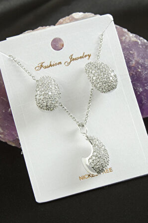 Oval Zirkon Taşlı Lüks Set Kolye