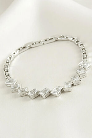 Xuping Dikdörtgen Zirkon Taşlı Lüks Çelik Bileklik