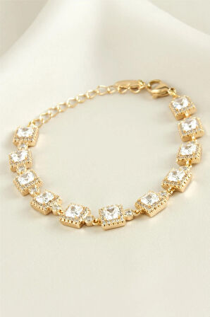 Xuping Kare Zirkon Taşlı Lüks Çelik Bileklik