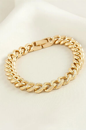 Xuping Düz Zincir Zirkon Taşlı Lüks Çelik Bileklik