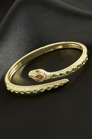 Yılan Zirkon Taşlı Lüks Çelik Kelepçe Bileklik