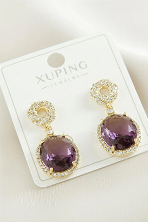 Xuping Oval Zirkon Taşlı Lüks Çelik Küpe