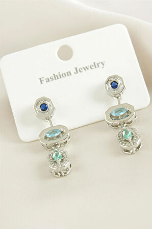 Oval Zirkon Taşlı Lüks Çelik Küpe