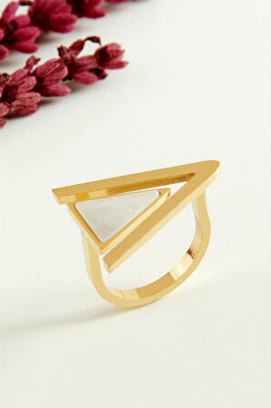 Üçgen Sedef Lüks Çelik Yüzük