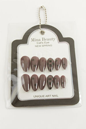 Desenli Mina Beauty Kedi Gözü Takma Tırnak